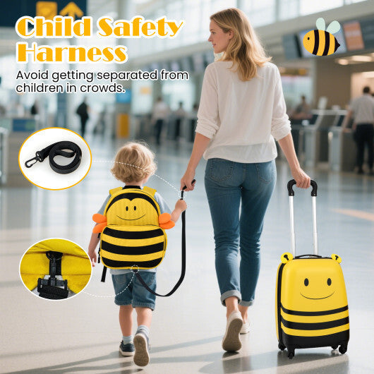 2 Pieces Kids Luggage Set on Wheels with Anti-Lose Rope and Retractable Rod-Yellow W2B