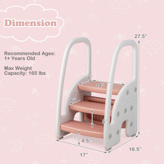 3-Step Stool with Safety Handles and Non-slip Pedals for Toddlers-Gray W2B