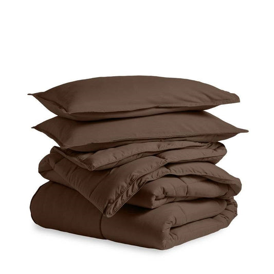 Full size 3-Piece Down Alternative Microfiber Comforter Set in Chocolate Brown FastFurnishings
