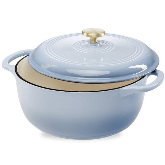 6 Quart Large Baby Blue Enamel Cast-Iron Dutch Oven Kitchen Cookware FastFurnishings