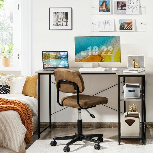 48 Inch Reversible L Shaped Computer Desk with Adjustable Shelf-Gray W2B