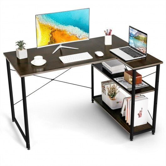 48 Inch Reversible L Shaped Computer Desk with Adjustable Shelf-Gray W2B
