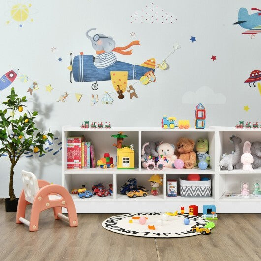 Kids 2-Shelf Bookcase 5-Cube Wood Toy Storage Cabinet Organizer-White W2B