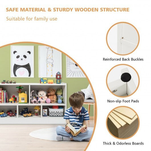 Kids 2-Shelf Bookcase 5-Cube Wood Toy Storage Cabinet Organizer-White W2B