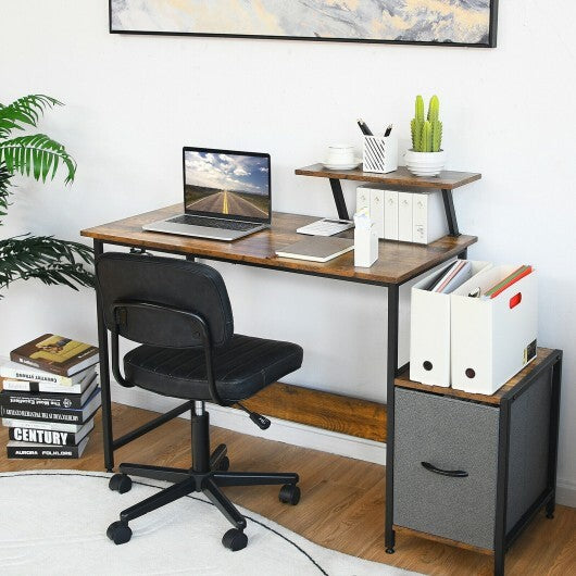 Computer Desk with Reversible Storage Drawer and Moveable Shelf-Brown