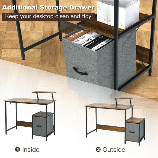 Computer Desk with Reversible Storage Drawer and Moveable Shelf-Brown W2B