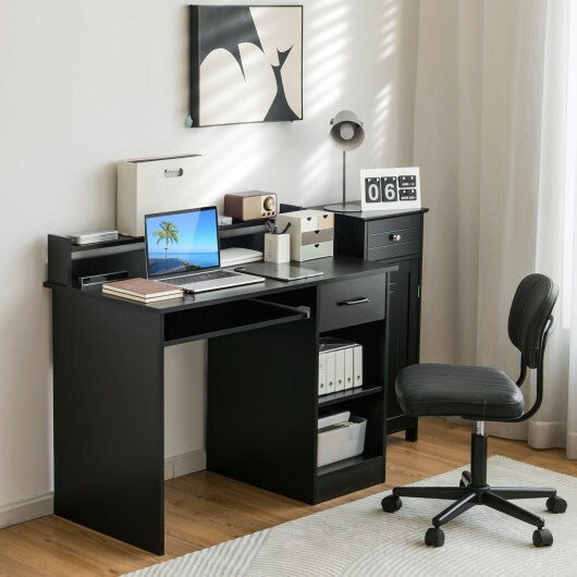 Study Laptop Table with Drawer and Keyboard Tray-Black W2B
