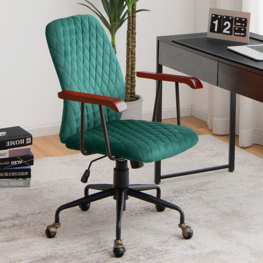Velvet Home Office Chair with Wooden Armrest Green W2B