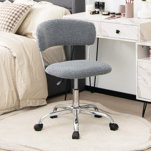 Computer Desk Chair Adjustable Sherpa Office Chair Swivel Vanity Chair-White