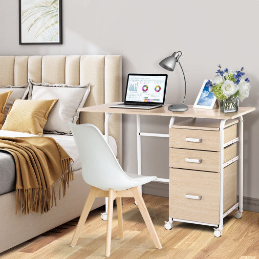 Folding Computer Laptop Desk Wheeled Home Office Furniture-Natural W2B