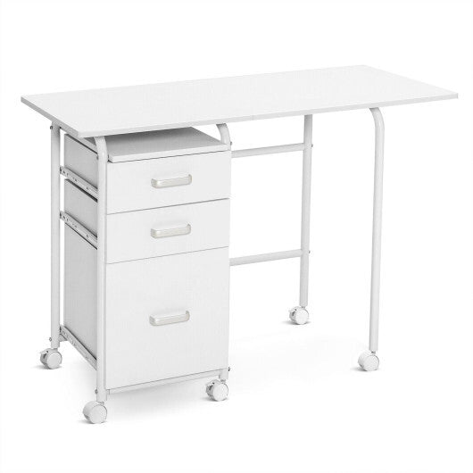 Folding Computer Laptop Desk Wheeled Home Office Furniture-Natural W2B