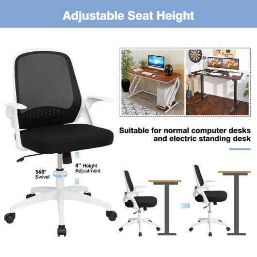 Adjustable Mesh Office Chair Rolling Computer Desk Chair with Flip-up Armrest-Black W2B