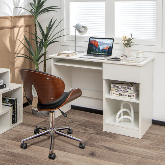 Wooden Computer Desk with CPU Stand-White W2B