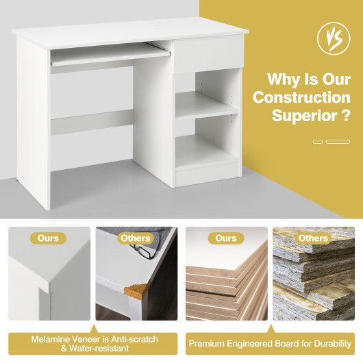 Wooden Computer Desk with CPU Stand-White W2B
