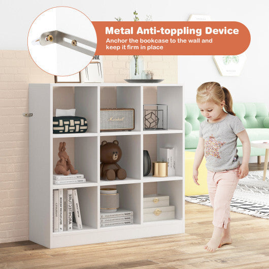 Modern 9-Cube Bookcase with 2 Anti-Tipping Kits for Books Toys Ornaments-White W2B