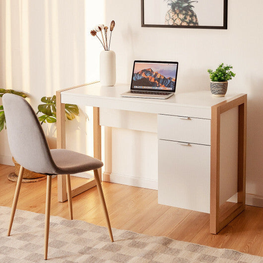 Modern Computer Desk Study Table Writing Workstation with Cabinet and Drawer-White W2B