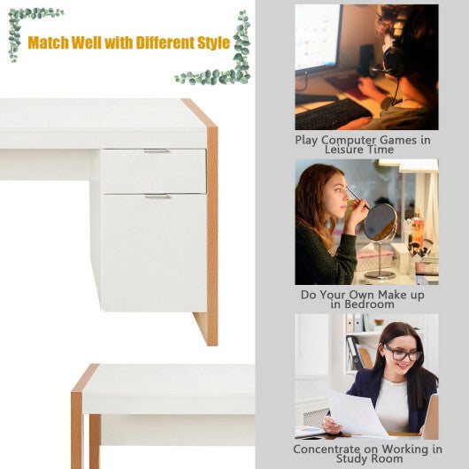 Modern Computer Desk Study Table Writing Workstation with Cabinet and Drawer-White W2B