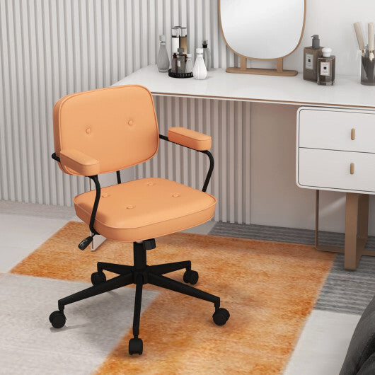PU Leather Office Chair with Rocking Backrest and Ergonomic Armrest-Orange W2B