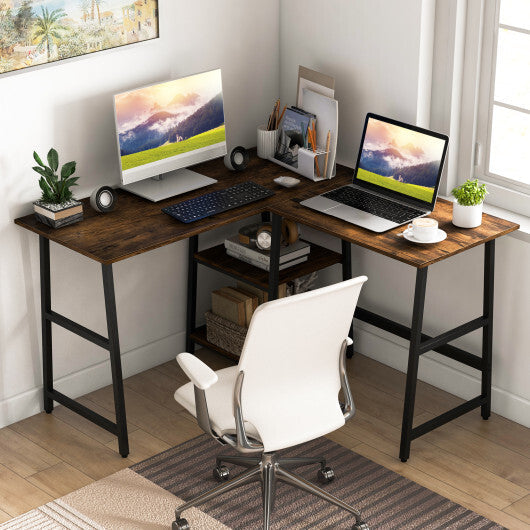 L Shaped Corner Computer Desk with Storage Shelves-Brown W2B