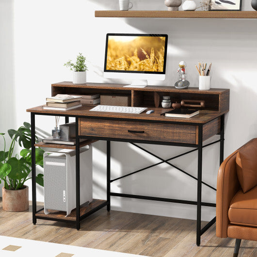 48 Inch Computer Desk with Monitor Stand Drawer and Shelves-Rustic Brown W2B