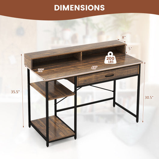48 Inch Computer Desk with Monitor Stand Drawer and Shelves-Rustic Brown W2B