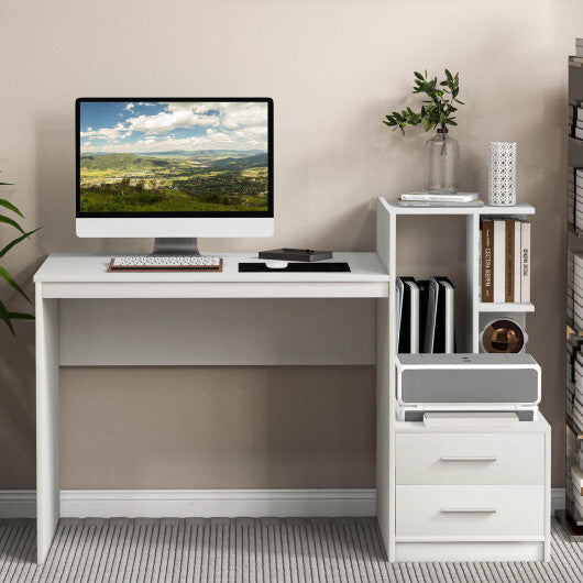 Computer Desk Home Office with Bookshelf and Drawers-White W2B