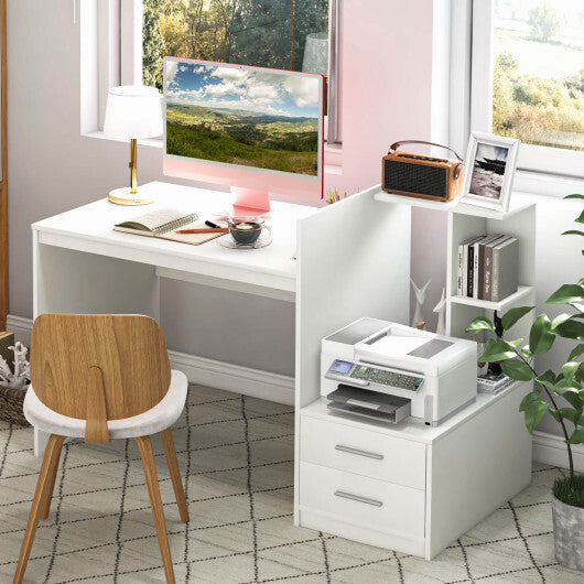 Computer Desk Home Office with Bookshelf and Drawers-White W2B