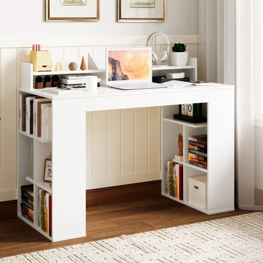 Computer Desk with Dual 3-Tier Bookshelf and Monitor Shelf-White W2B