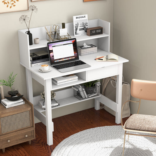Home Office Computer Desk with Storage Shelves and Drawer Ideal for Working and Studying W2B