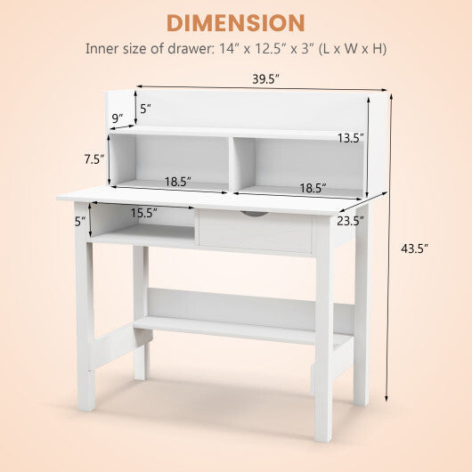 Home Office Computer Desk with Storage Shelves and Drawer Ideal for Working and Studying W2B