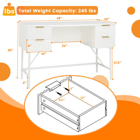 48 Inch Home Office Computer Desk with 4 Drawers-White W2B