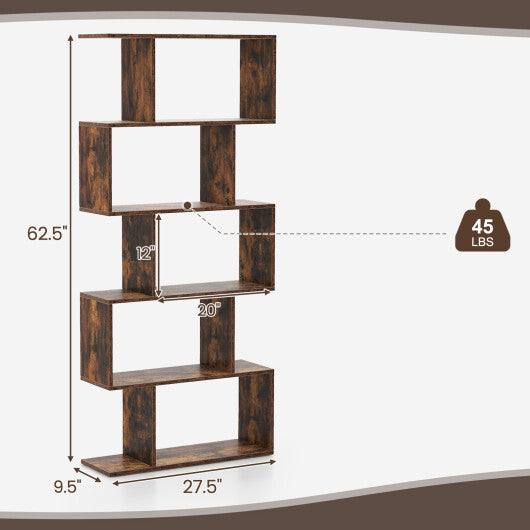 5-Tier Bookshelf with Anti-Toppling Device for Living Room Home Office-Rustic Brown W2B