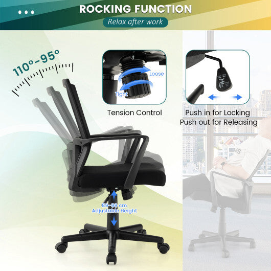 Ergonomic Desk Chair with Lumbar Support and Rocking Function-Black W2B