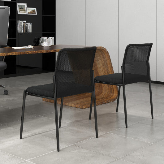 Waiting Room Chair Set of 2 with Ergonomic Mesh Backrest and Padded Seat-Black W2B
