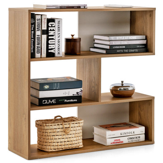 Concave Bookshelf 3-Shelf Open Bookcase with Anti-Toppling Device for Living Room Study Office W2B