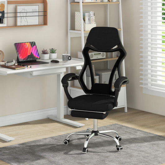 Ergonomic Mesh Office Chair with Footrest and Tilting Backrest-Black W2B