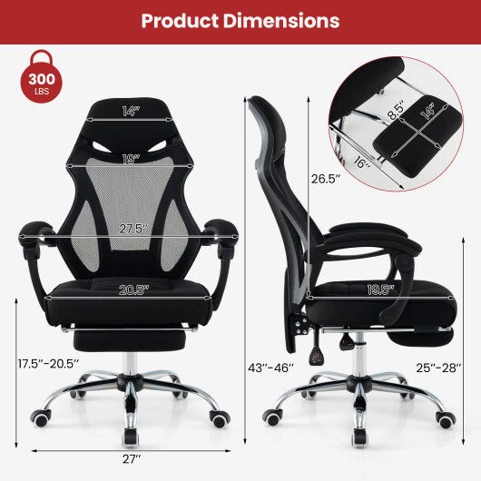 Ergonomic Mesh Office Chair with Footrest and Tilting Backrest-Black W2B