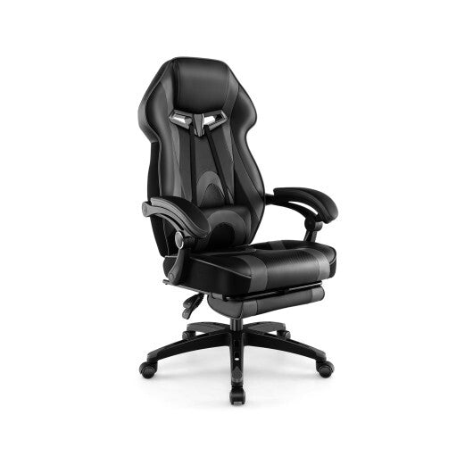Gaming Chair Racing Style Swivel Chair with Footrest and Adjustable Lumbar Pillow-Black