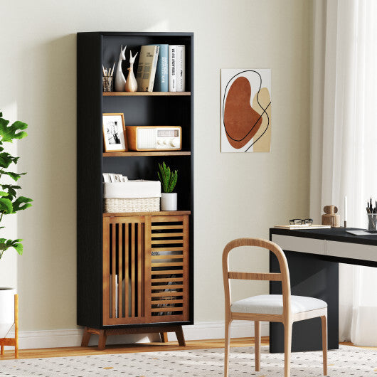 70 Inch 5-Tier Bookshelf with Reversible Adjustable Shelf-Black W2B