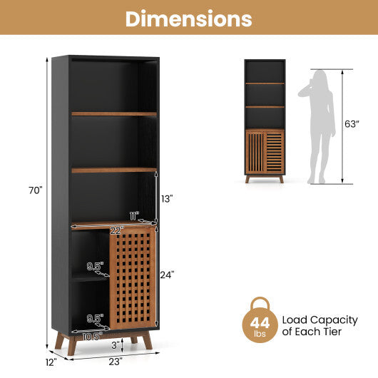 70 Inch 5-Tier Bookshelf with Reversible Adjustable Shelf-Black W2B