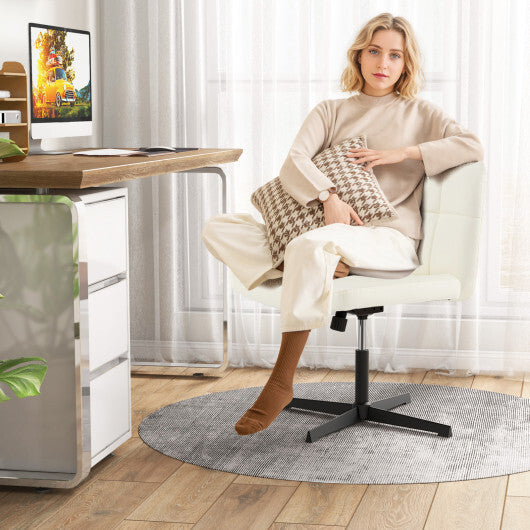 PU Leather Upholstered Cross-legged Office Chair with Oversized U-shaped Seat for Home Office Make Up-Beige W2B