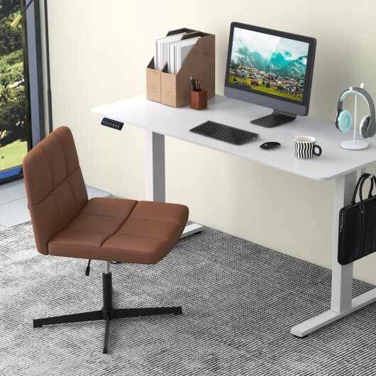 PU Leather Upholstered Cross-legged Office Chair with Oversized U-shaped Seat for Home Office Make Up-Beige W2B
