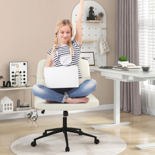 Height-adjustable Armless Desk Chair with Wheels for Home Office Make Up-Beige W2B