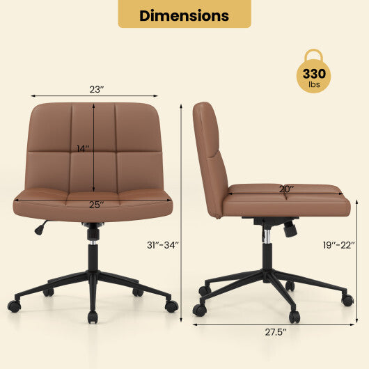 Height-adjustable Armless Desk Chair with Wheels for Home Office Make Up-Beige W2B