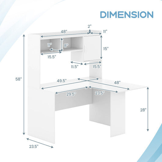 L-Shaped Desk Corner Computer Desk with Open Storage Hutch and Cabinet-White W2B