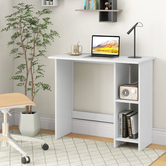 Small Computer Desk with Storage and Adjustable Shelf-White W2B