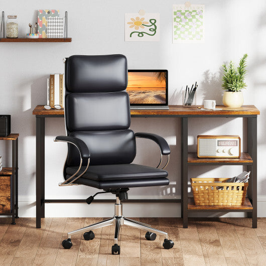 Ergonomic Leather Office Chair with Adjustable Height and Rocking Function-Black W2B