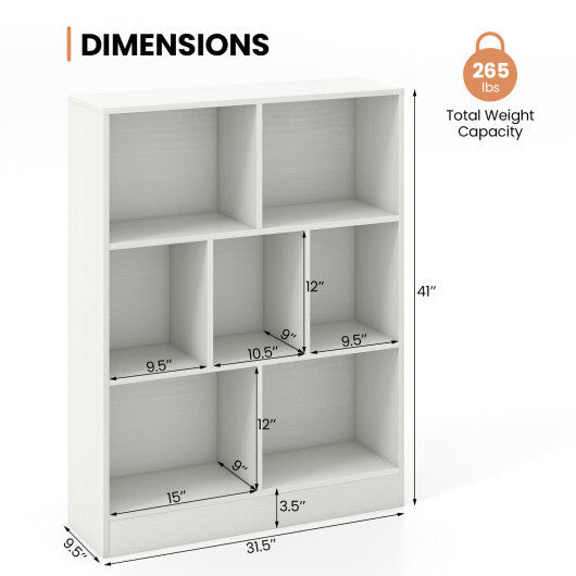 7-Section Freestanding Bookshelf for Kids Room Classroom Daycare Nursery-White W2B