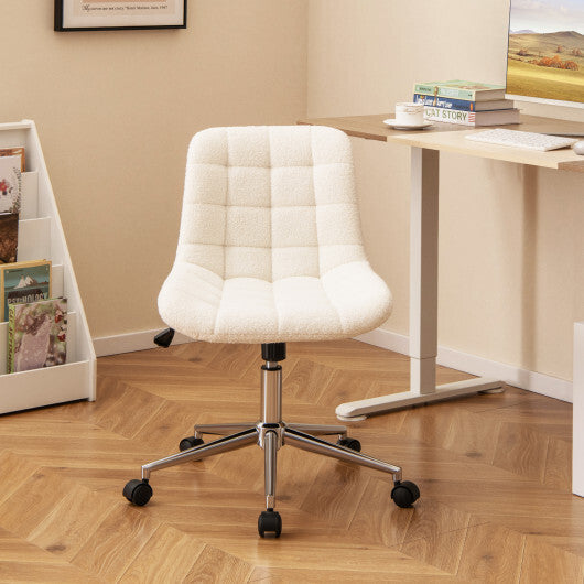 Teddy Fleece Armless Office Chair Makeup Vanity Chair-White W2B