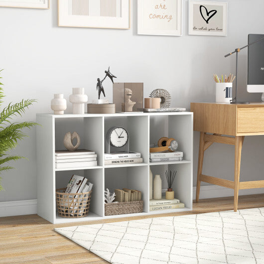 6 Cube Bookshelf with Back Guardrail for Living Room Bedroom-White W2B